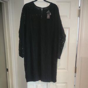 NWT Torrid Sz 4 Black At The Knee Pretty Plush Lace Bodycon Dress New